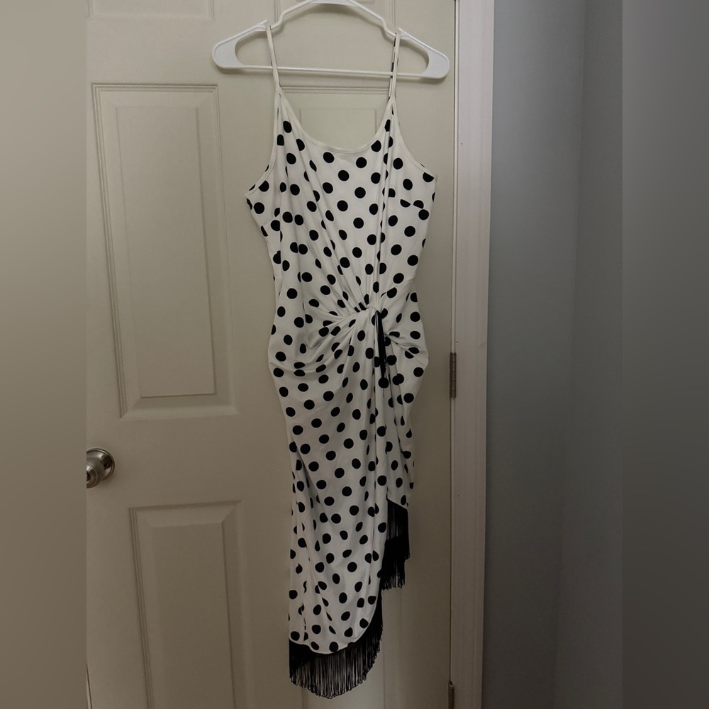 VENUS Asymmetrical Black and White Polka Dot Dress